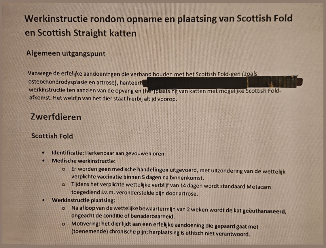 Werkinstructie Dierenbescherming euthanasie Scottish Folds
