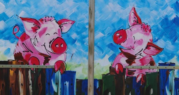 De leugen van de blij lachende roze varkentjes