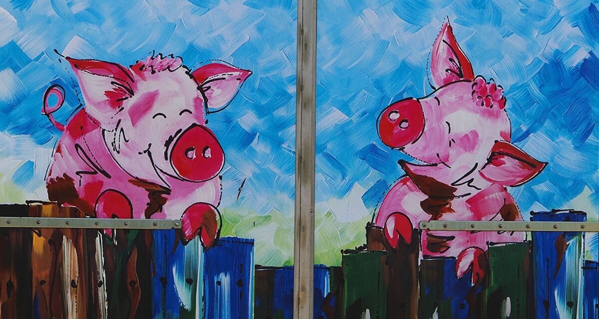 De leugen van de blij lachende roze varkentjes