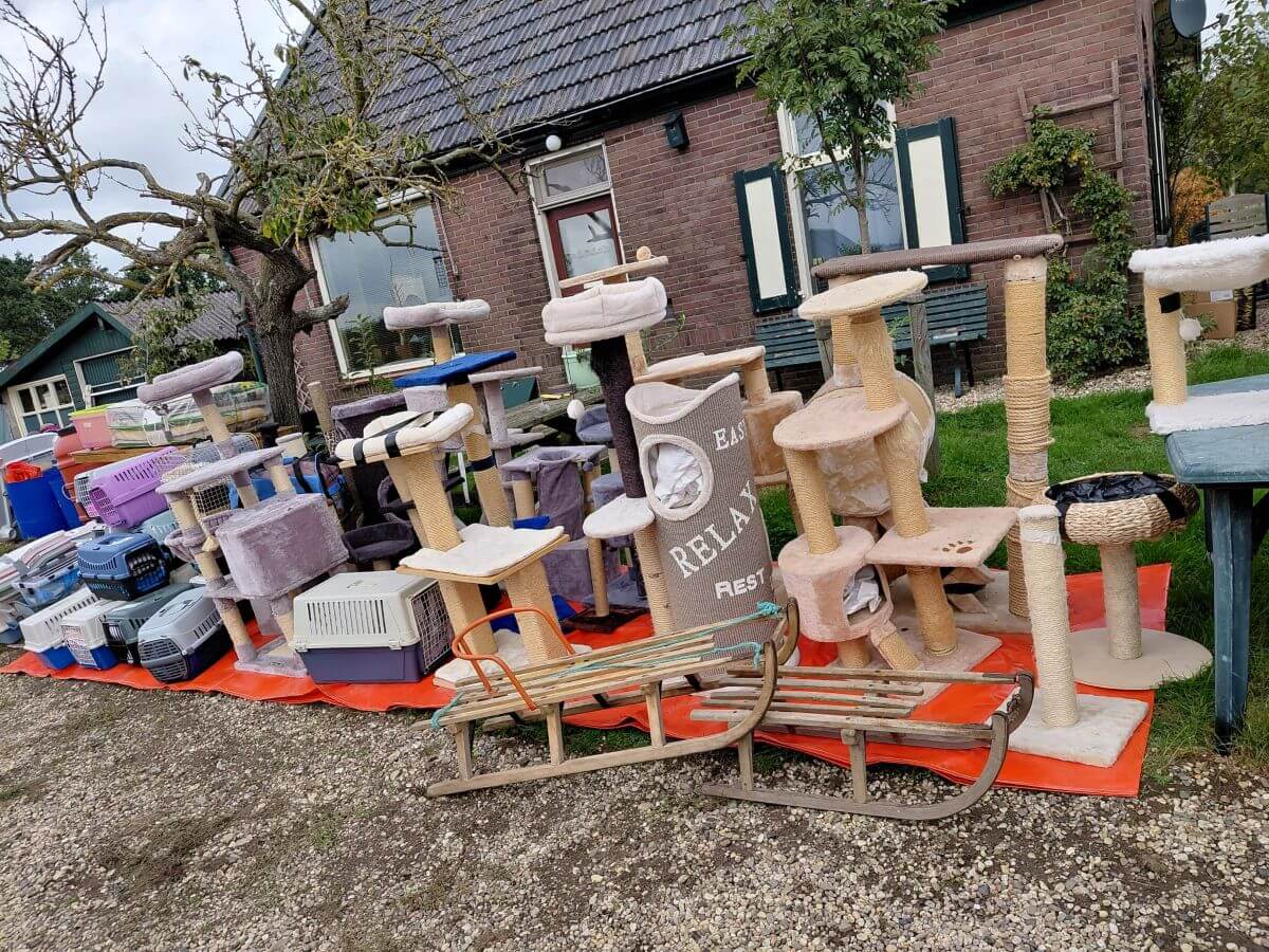 Twee van de drie kindersleeën zijn hier te zien, vóór de krabpalen 